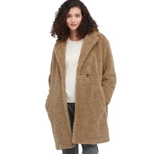 Uniqlo Teddy Bear Trench Coat Tan Caramel Faux Fur Oversized Medium